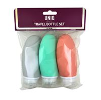 UNIQ Kompakt Rejseflaskesæt 100 ml - 3 stk Genanvendelige og Klembare Plastbeholdere Til Toiletartikler.