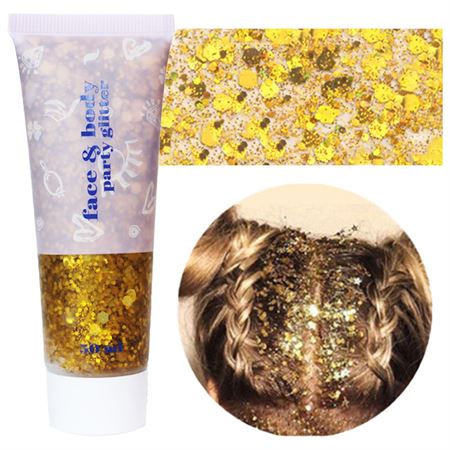 Face & Body Glitter Gel | Flydende Shimmer Pailletter til Makeup & Fest - Guld (50 ml)