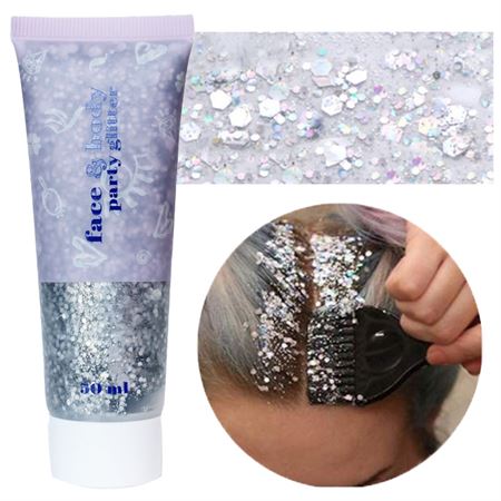 Face & Body Glitter Gel | Flydende Shimmer Pailletter til Makeup & Fest - Sølv (50 ml)