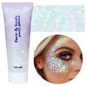 Face & Body Glitter Gel | Flydende Shimmer Pailletter til Makeup & Fest - Hvid (50 ml)