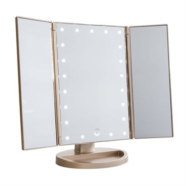 Image of Uniq Hollywood Makeup Spejl Trifold spejl med LED lys RoseGold