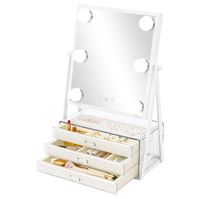 UNIQ Glasgow Vanity Makeup Spejl med 6 LED Pærer og 3 Opbevaringskuffer til smykker